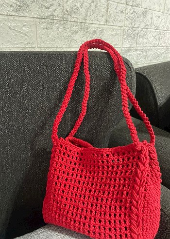 Kırmızı Örgü Kadın Çanta - Görsel 2
