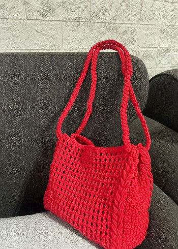 Kırmızı Örgü Kadın Çanta - Görsel 3