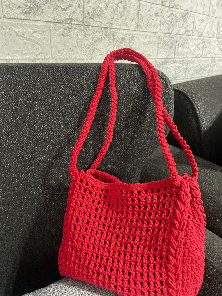 Kırmızı Örgü Kadın Çanta - Görsel 2