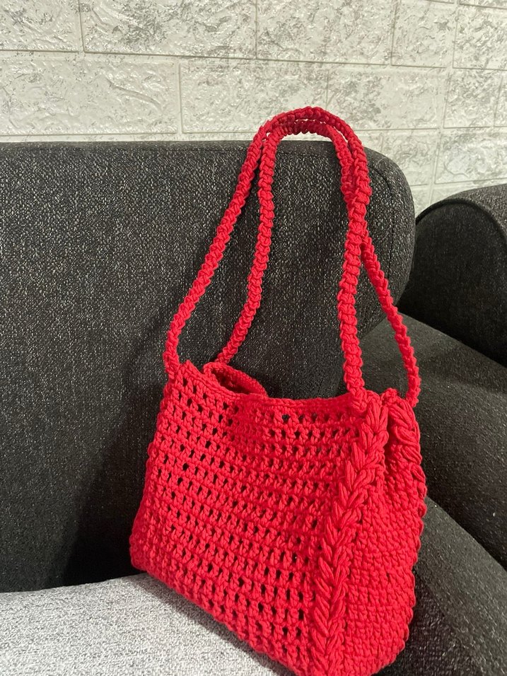 Kırmızı Örgü Kadın Çanta - Görsel 3