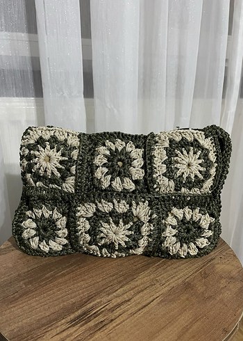 Nakışlı Yeşil Örgü Bohem Kadın El Çantası - Görsel 2