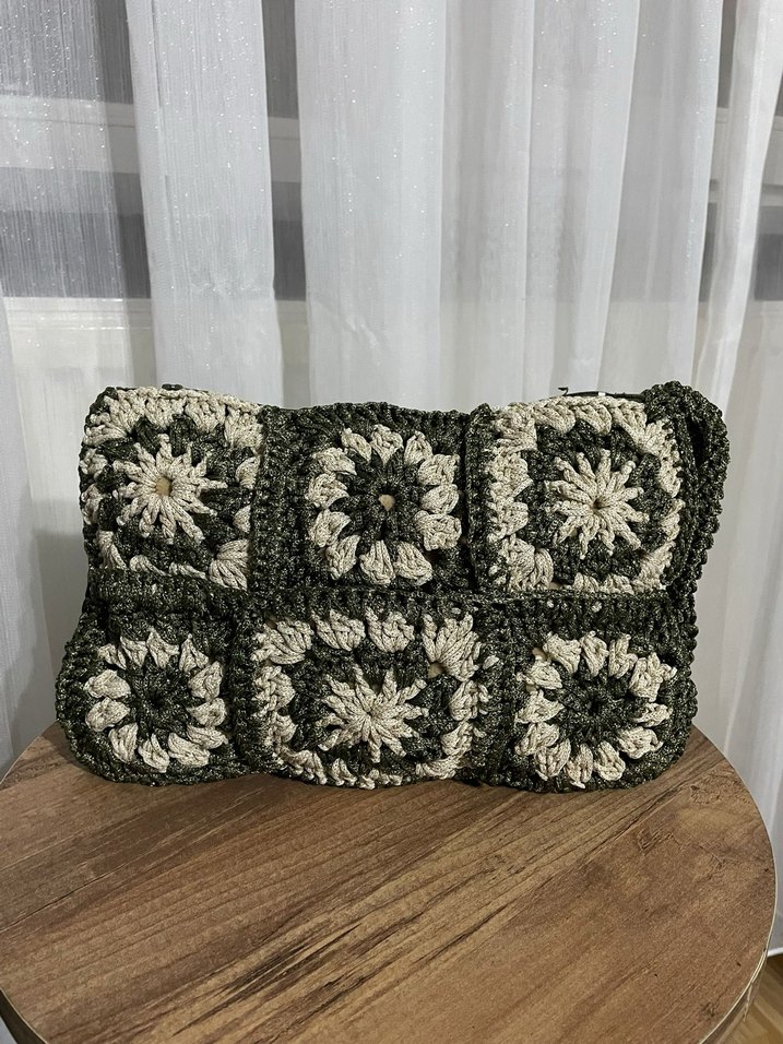 Nakışlı Yeşil Örgü Bohem Kadın El Çantası - Görsel 2