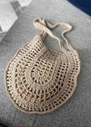 Bej Dantel Detaylı Örgü Kadın Çanta - Görsel 3