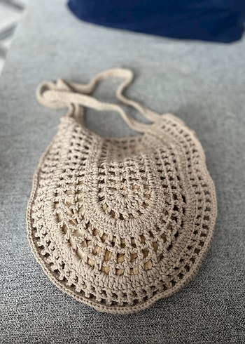 Bej Dantel Detaylı Örgü Kadın Çanta - Görsel 2