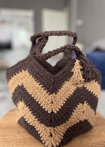 Bohem Örgü Kadın Çanta Kahverengi - Görsel 2