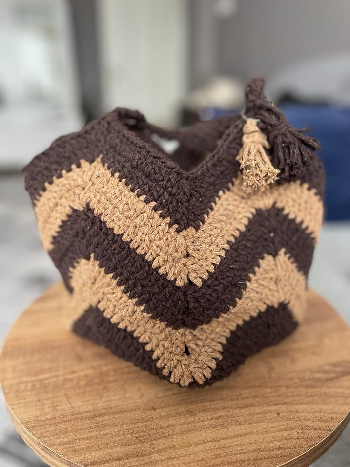 Bohem Örgü Kadın Çanta Kahverengi - Görsel 3