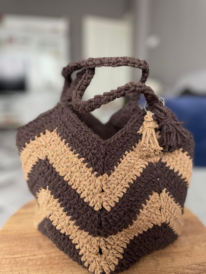 Bohem Örgü Kadın Çanta Kahverengi - Görsel 2