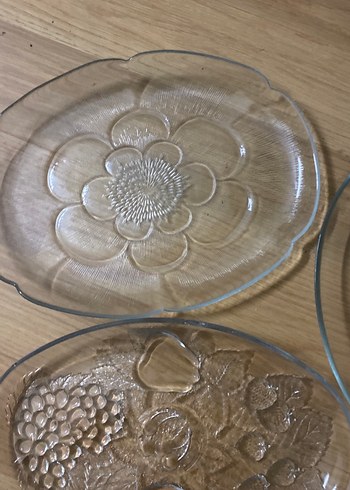 Vintage Çiçek Desenli Cam Tabak Seti - Görsel 3