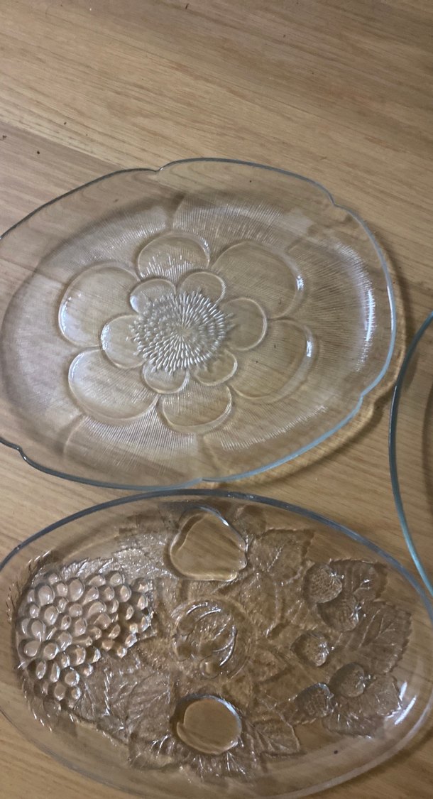 Vintage Çiçek Desenli Cam Tabak Seti - Görsel 3