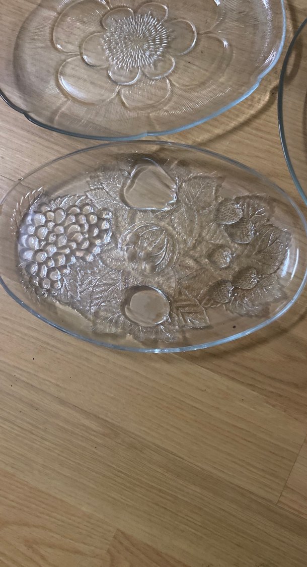 Vintage Çiçek Desenli Cam Tabak Seti - Görsel 2