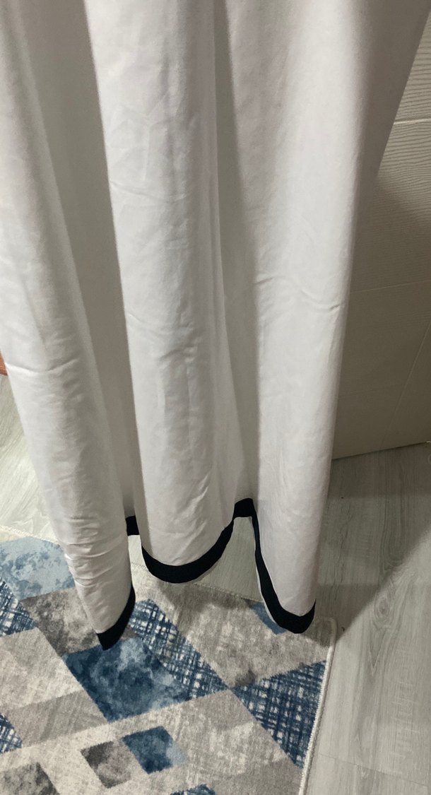 V Yaka Siyah Beyaz Uzun Elbise - Görsel 5