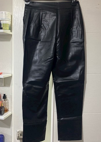 Kadın Siyah Deri Midi Pantolon - Görsel 5