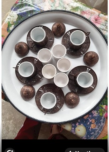 Kahverengi İşlemeli Bakır Türk Kahvesi Fincan Seti - Görsel 2