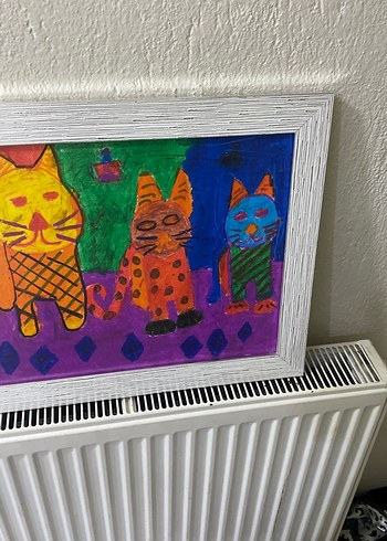 Renkli Üç Kedi Tablosu - Görsel 3