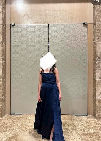 Kadın Lacivert Uzun Drapeli Abiye Elbise - Görsel 6