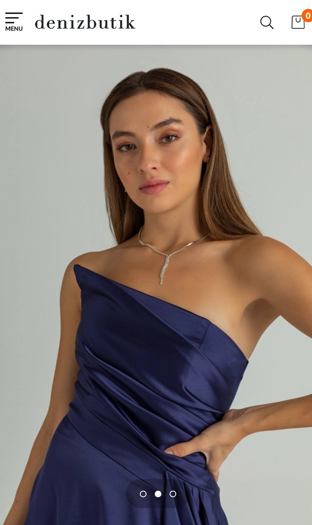 Kadın Lacivert Uzun Drapeli Abiye Elbise - Görsel 3