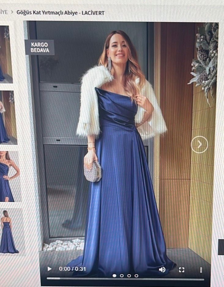 Kadın Lacivert Uzun Drapeli Abiye Elbise - Görsel 4