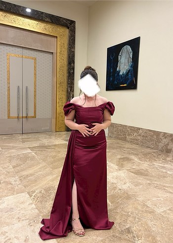 Bordo Drapeli Uzun Abiye Elbise - Görsel 4