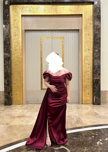 Bordo Drapeli Uzun Abiye Elbise - Görsel 3