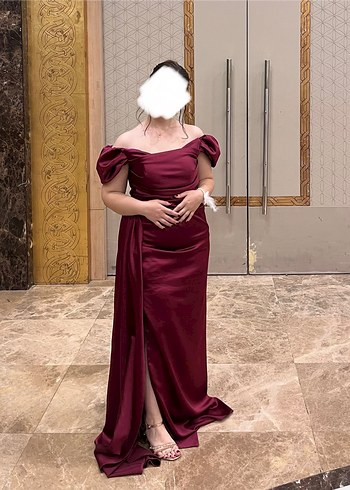 Bordo Drapeli Uzun Abiye Elbise - Görsel 2