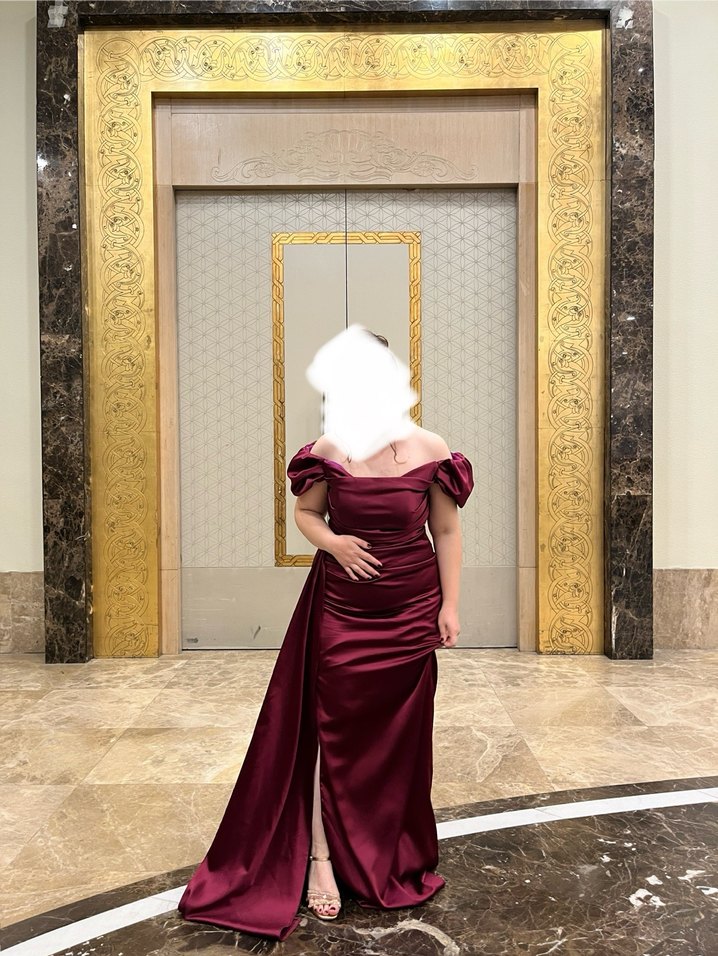 Bordo Drapeli Uzun Abiye Elbise - Görsel 3