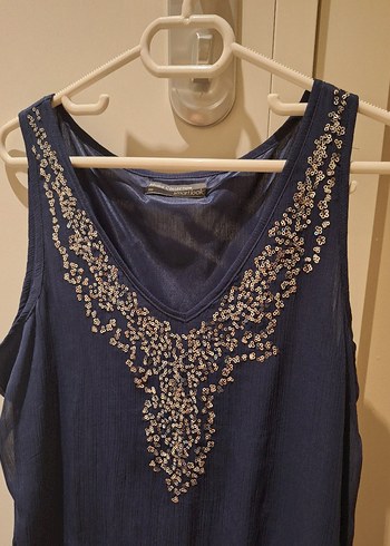 Payet İşlemeli Lacivert V Yaka Bohem Bluz - Görsel 3