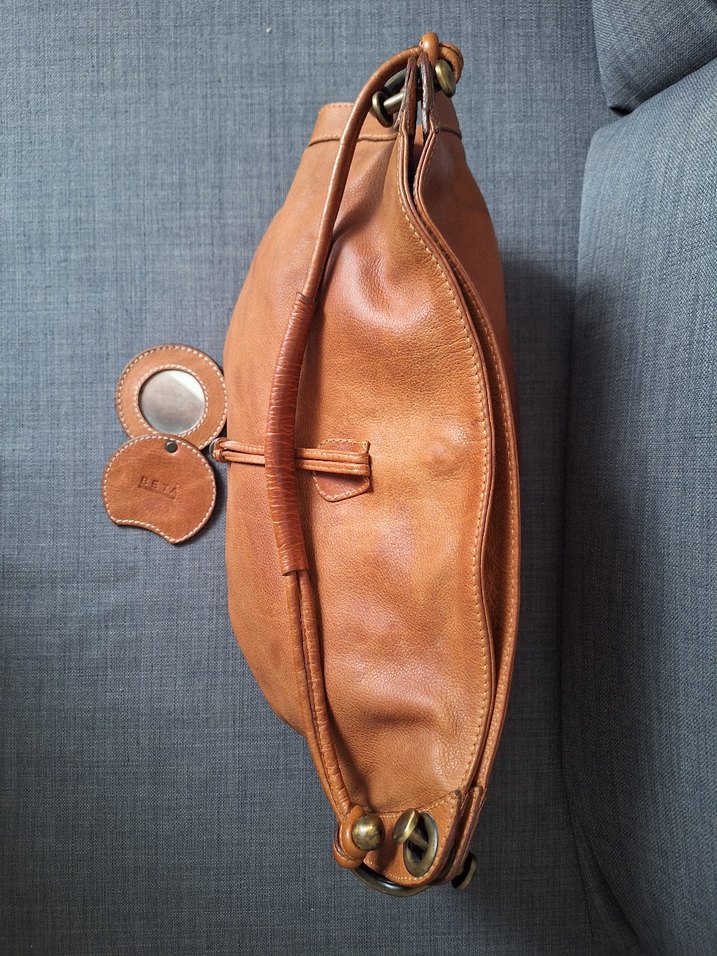 Kahverengi Deri Kadın Omuz Çantası ve Ayna - Görsel 4