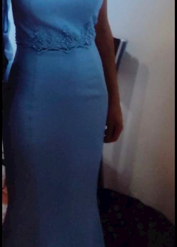 Nakış Detaylı maviUzun Abiye Elbise - Görsel 5