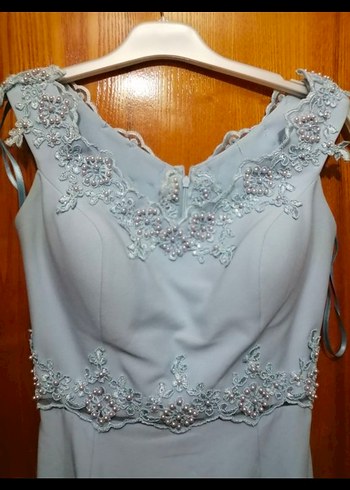 Nakış Detaylı maviUzun Abiye Elbise - Görsel 3