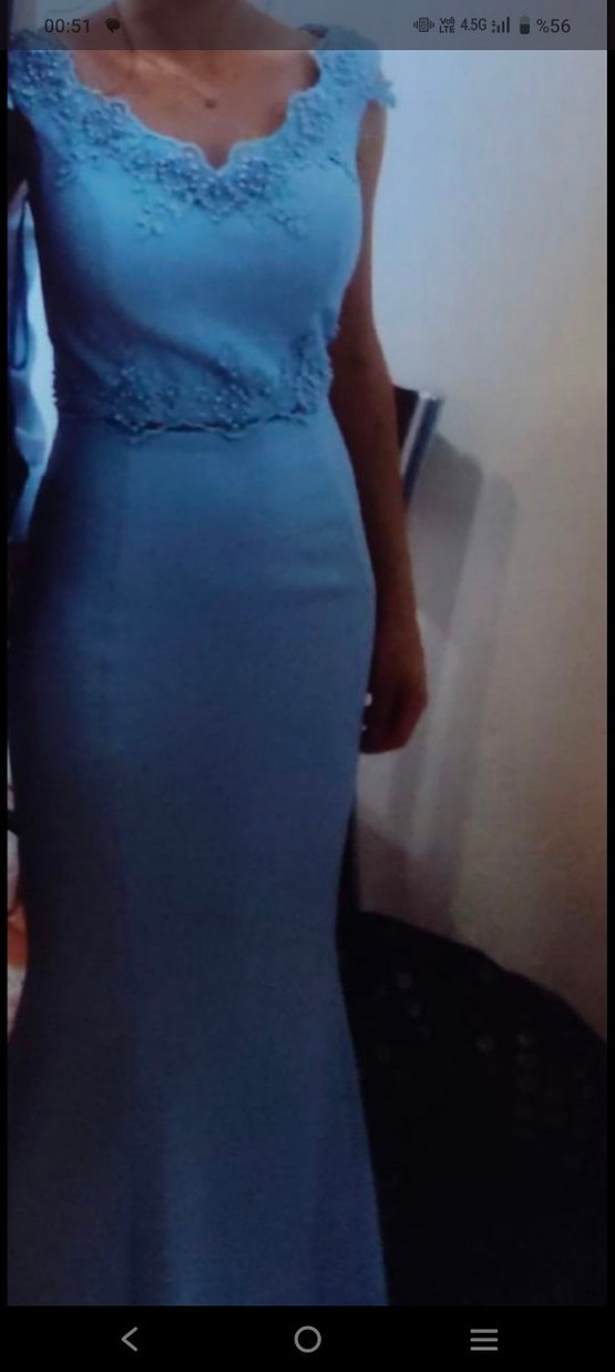 Nakış Detaylı maviUzun Abiye Elbise - Görsel 5