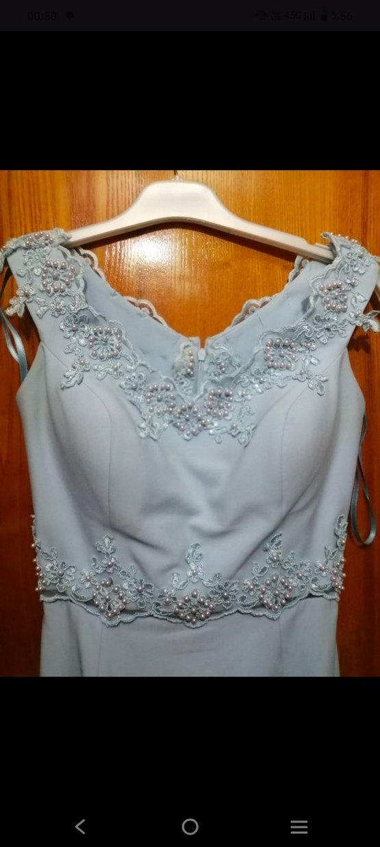 Nakış Detaylı maviUzun Abiye Elbise - Görsel 3