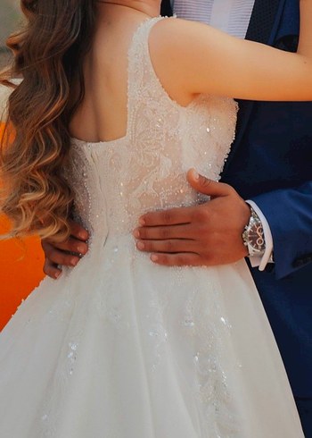 Beyaz kare yaka  A Kesim  aysira Gelinlik - Görsel 4