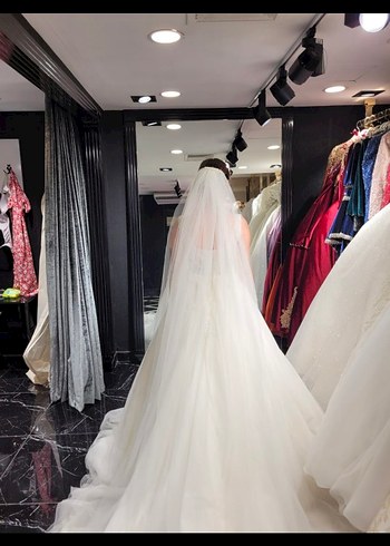 Beyaz kare yaka  A Kesim  aysira Gelinlik - Görsel 6