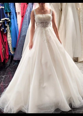 Beyaz kare yaka  A Kesim  aysira Gelinlik - Görsel 5