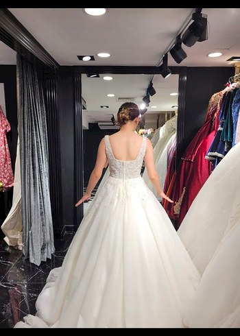 Beyaz kare yaka  A Kesim  aysira Gelinlik - Görsel 7