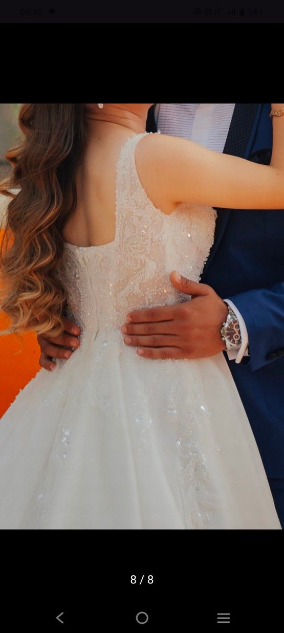 Beyaz kare yaka  A Kesim  aysira Gelinlik - Görsel 4