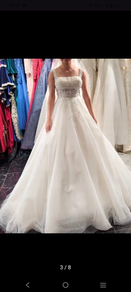 Beyaz kare yaka  A Kesim  aysira Gelinlik - Görsel 5