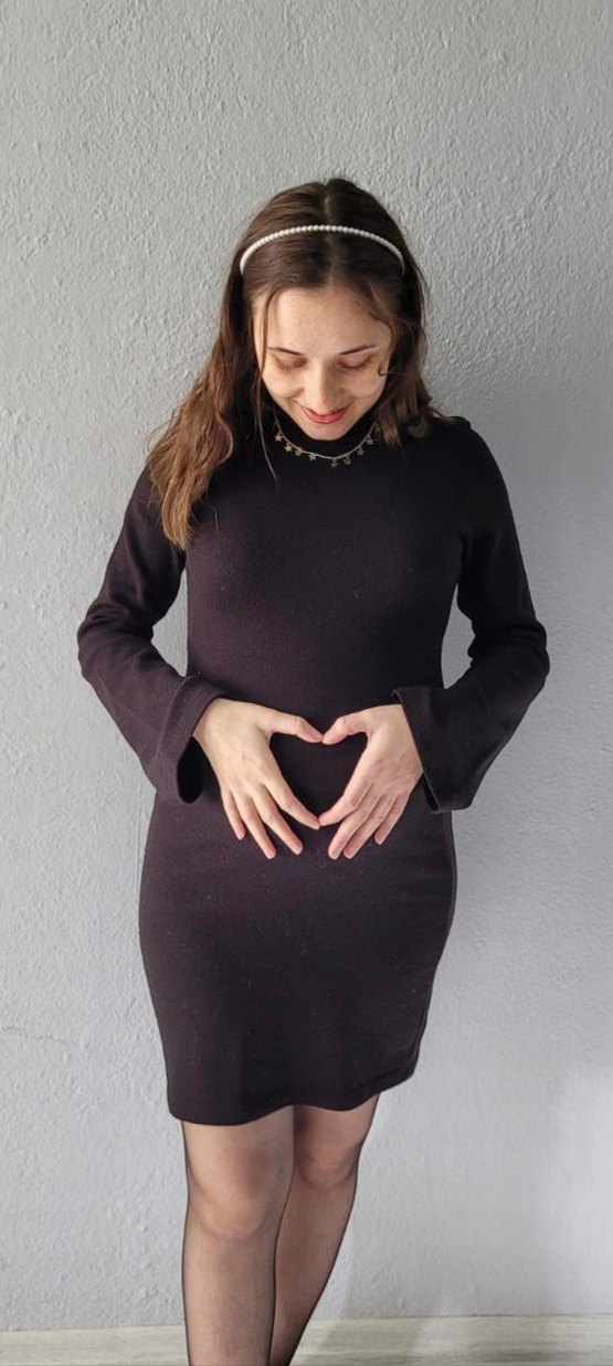 Siyah, Gösterişli Midi Hamile Elbise - Görsel 2