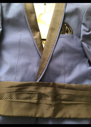 Kemerli Koyu Mavi Erkek Takım Elbise damatlık - Görsel 3