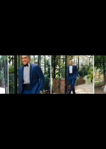 Kemerli Koyu Mavi Erkek Takım Elbise damatlık - Görsel 8