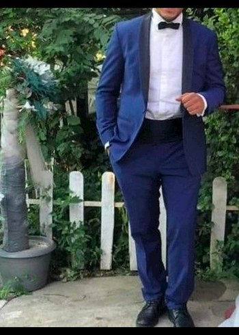 Kemerli Koyu Mavi Erkek Takım Elbise damatlık - Görsel 7