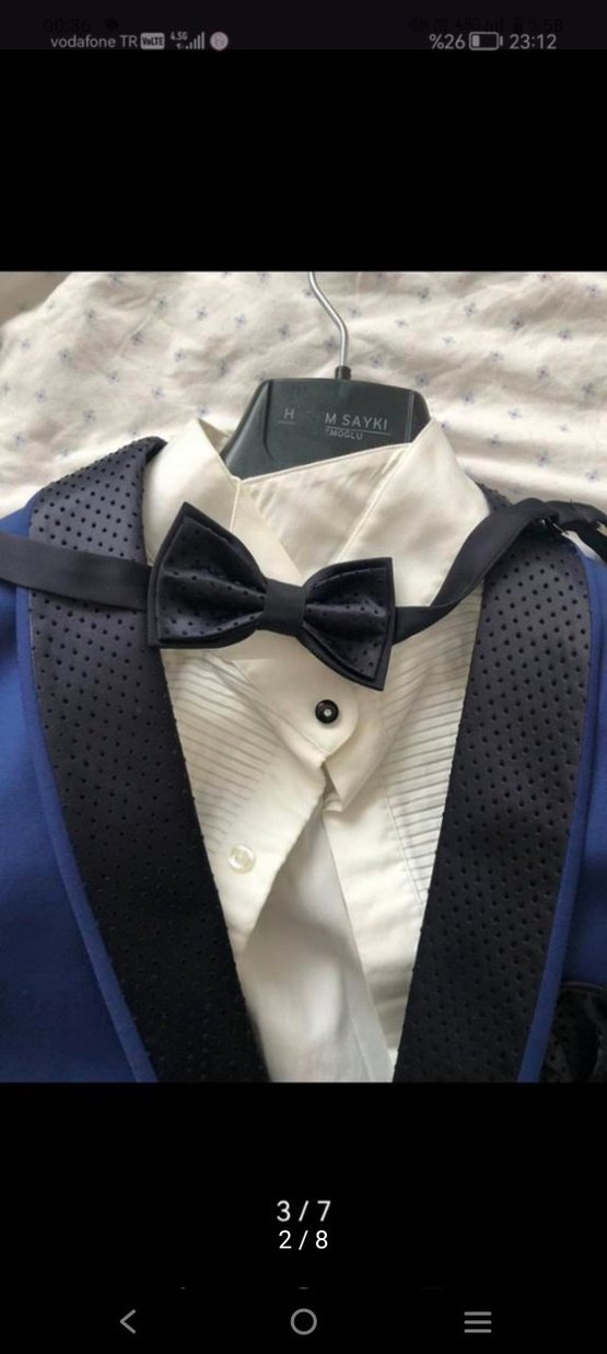 Kemerli Koyu Mavi Erkek Takım Elbise damatlık - Görsel 2