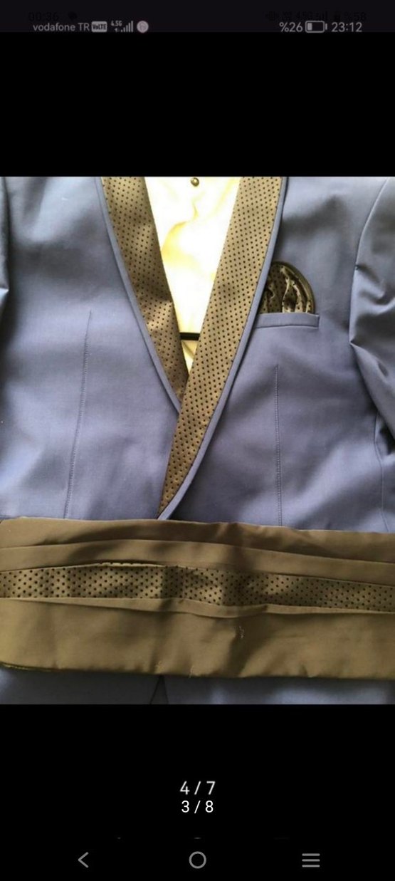 Kemerli Koyu Mavi Erkek Takım Elbise damatlık - Görsel 3