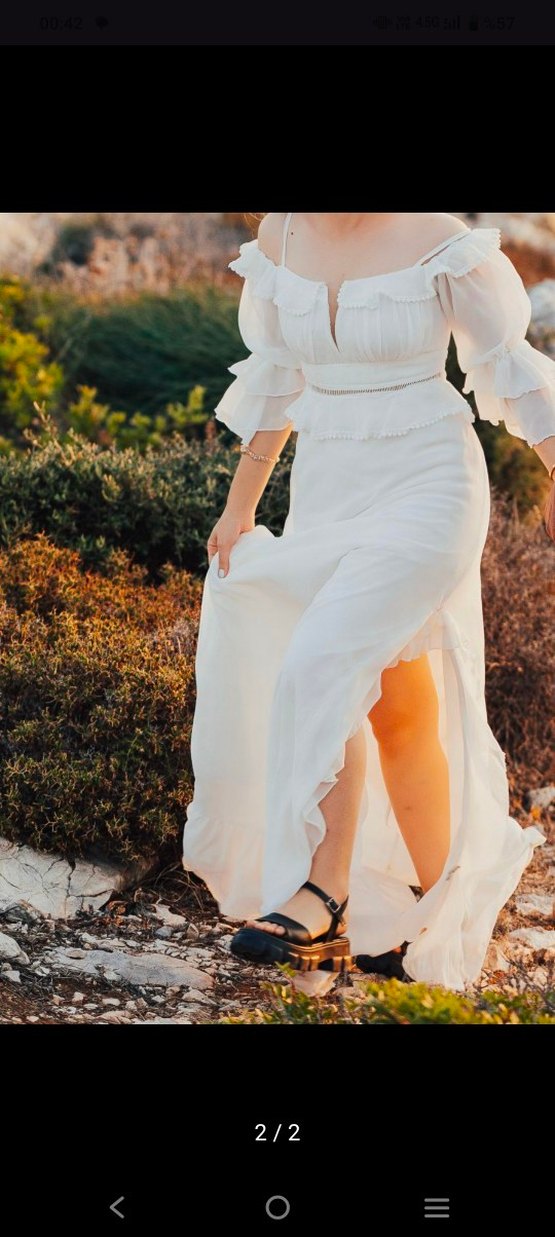 Uzun Beyaz Bohem dış çekim elbise - Görsel 2