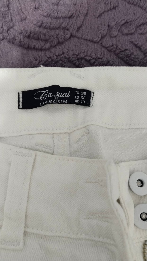 Beyaz Kadın Pamuk Kumaş Pantolon - Görsel 2