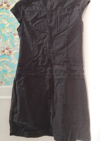 Düğmeli Siyah Kot Midi Elbise - Görsel 5