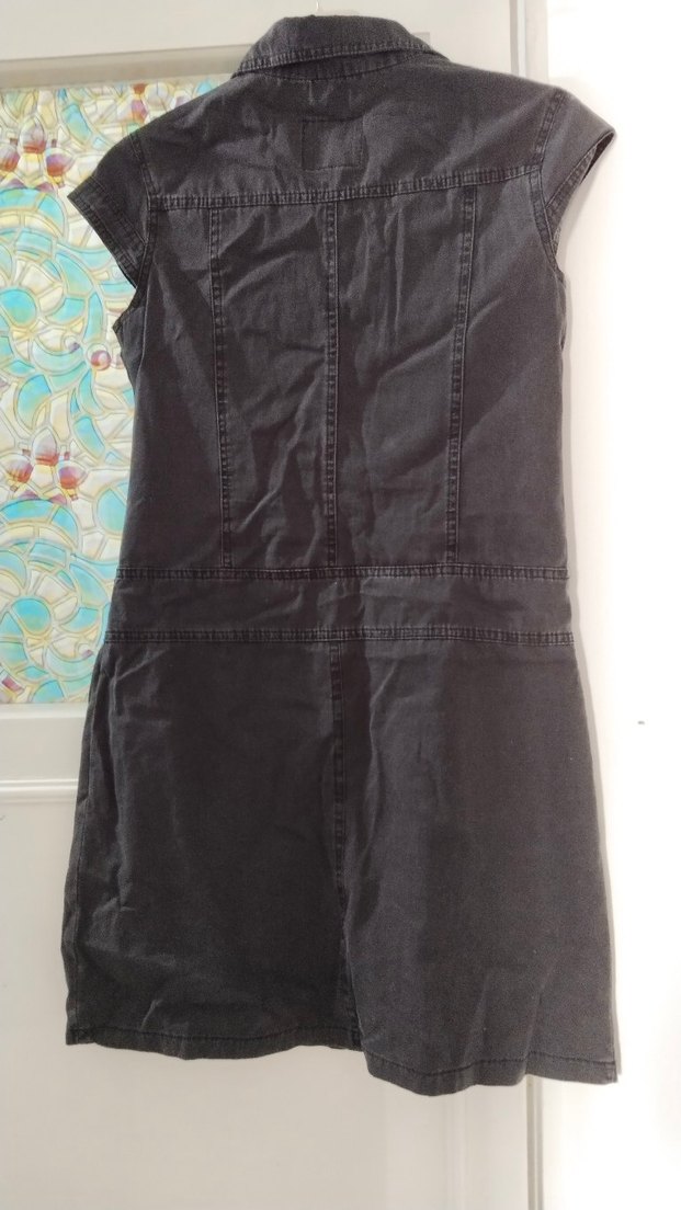 Düğmeli Siyah Kot Midi Elbise - Görsel 5