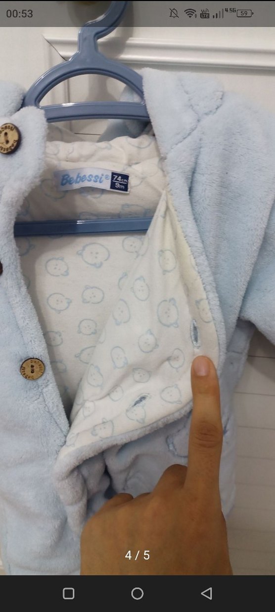 Mavi Bebek Kışlık Tulum Düğmeli - Görsel 4