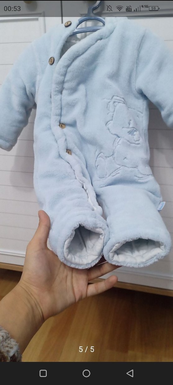 Mavi Bebek Kışlık Tulum Düğmeli - Görsel 5