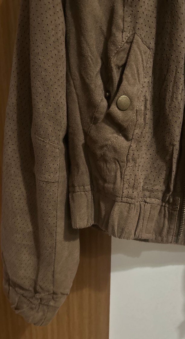 Düğmeli Kahverengi Süet Kadın Ceket - Görsel 4